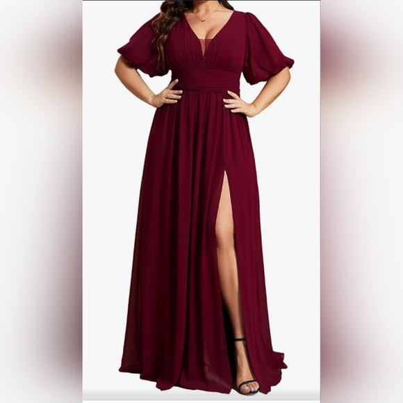 Burgundy Ever-Pretty plus size 16 women's v-neck maxi formal evening dress - Picture 1 of 4